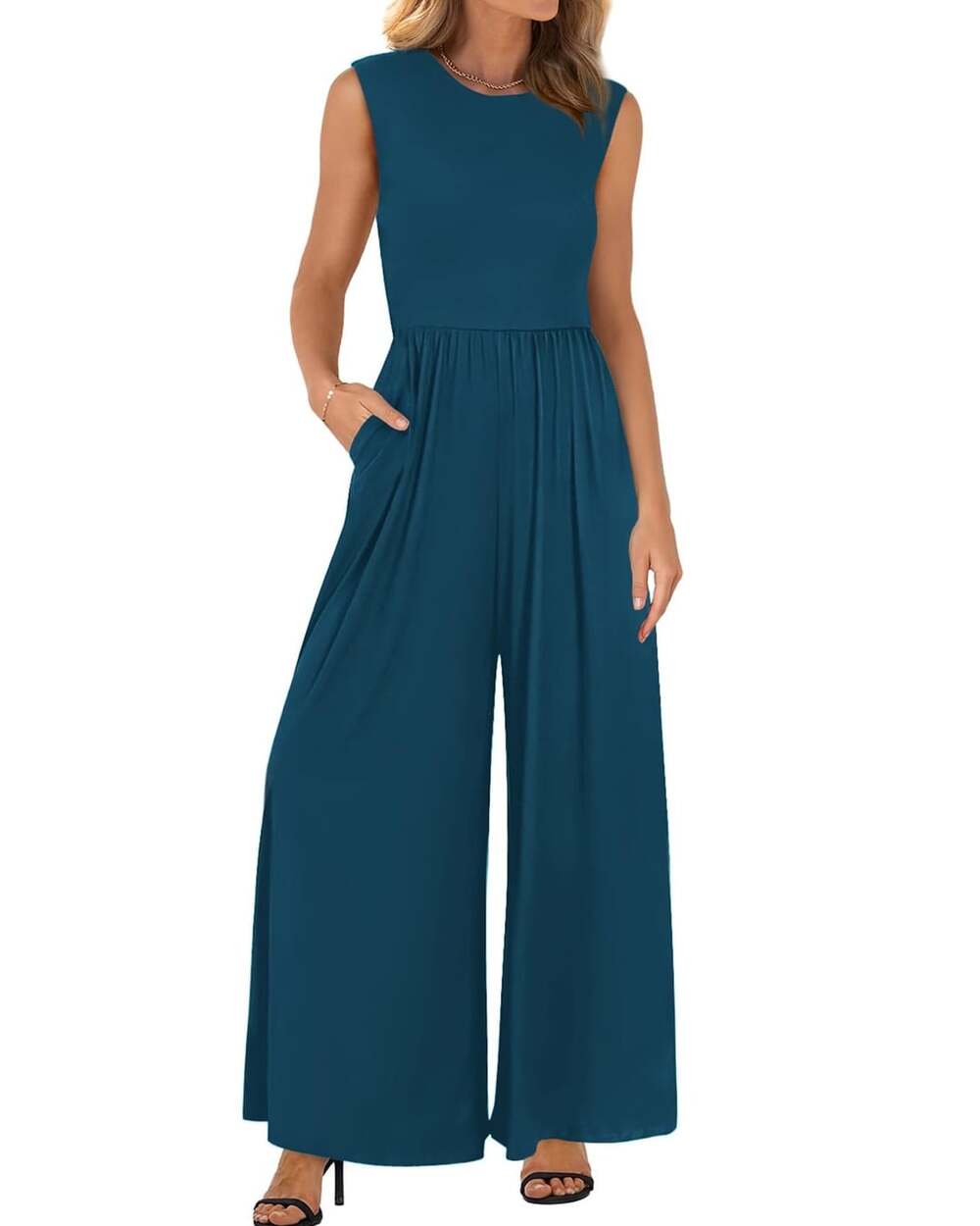 Sleeveless Jumpsuit Size S Blue Wide Leg Romper Pockets